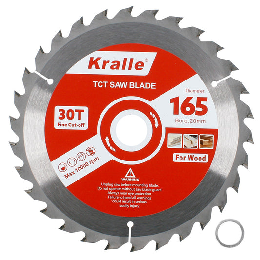 Kralle 165mm TCT Circular Saw Blade for Wood, Optimized for Cordless Saws - 20mm Bore, Thin Kerf, Fine Finish, 30T/40T