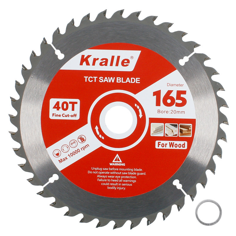 Kralle 165mm TCT Circular Saw Blade for Wood, Optimized for Cordless Saws - 20mm Bore, Thin Kerf, Fine Finish, 30T/40T