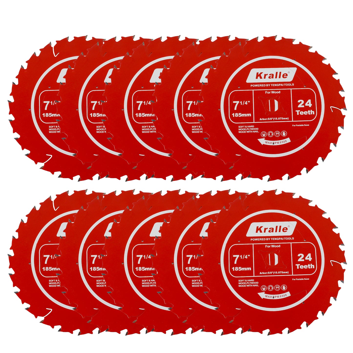 Kralle 185 mm (7-1/4") Multi-Purpose Circular Saw Blade for Cordless Saw Blade,  16 mm (5/8") Bore, Thin Kerf, Fine Finish, 24T